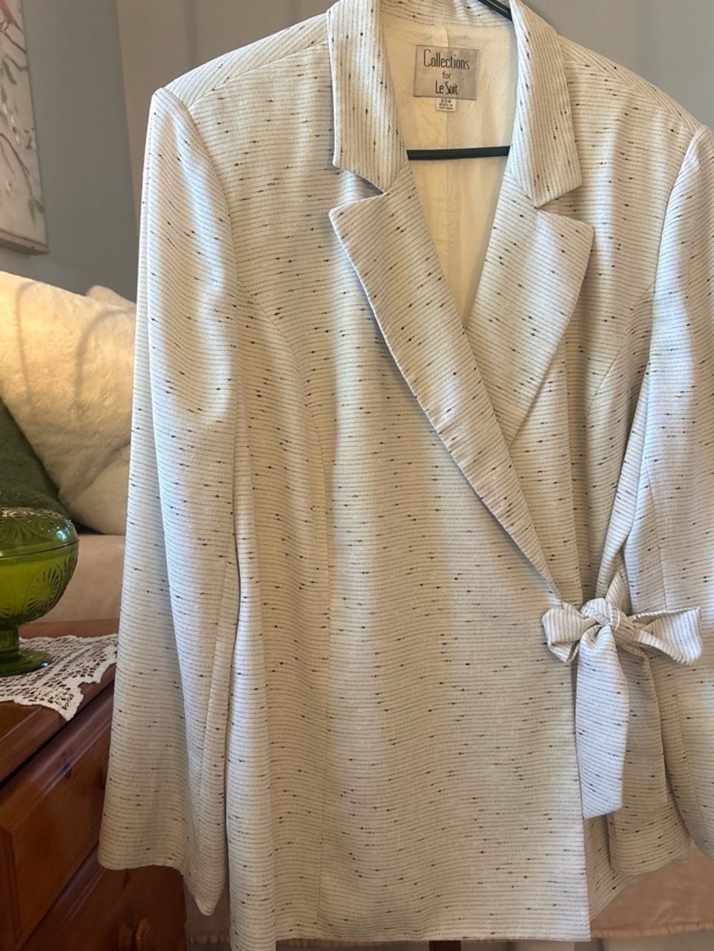 Le Suit Cream Speckled Wrap Jacket with Side Tie